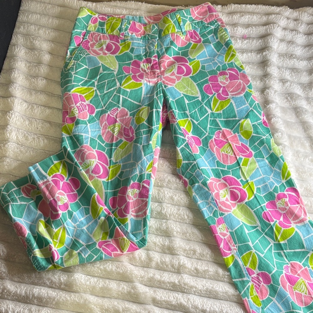 Lilly Pulitzer Turquoise Pink Floral Capris
